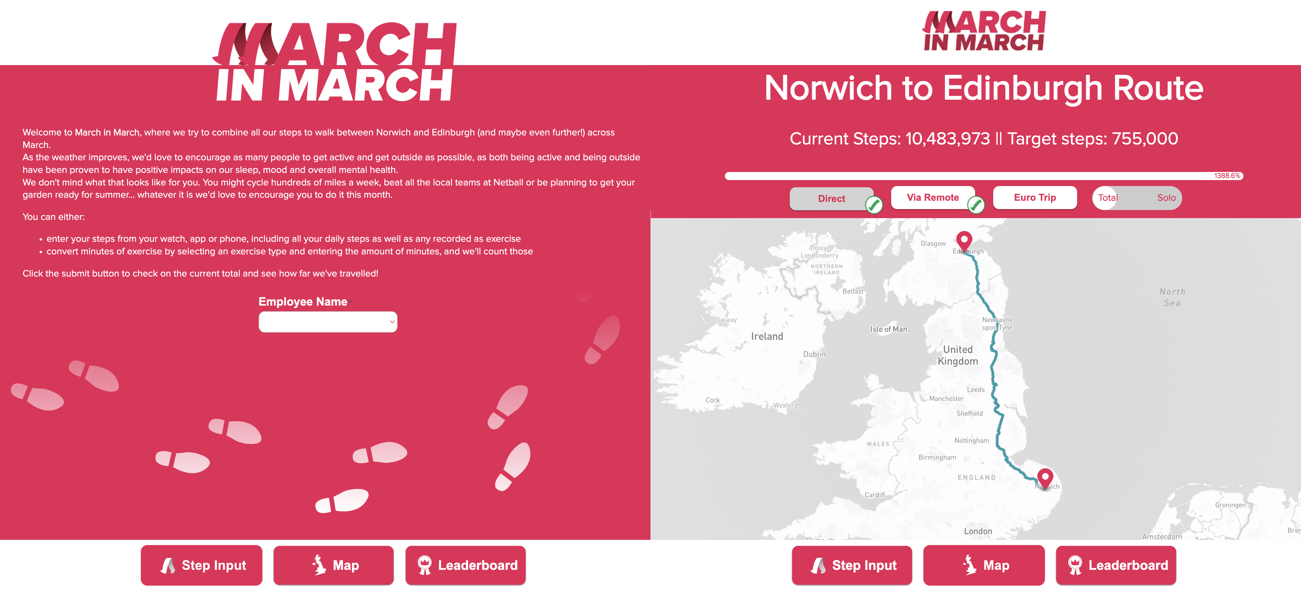 company dashboard tracking daily steps with a mobile fitness app developed in PHP JavaScript
